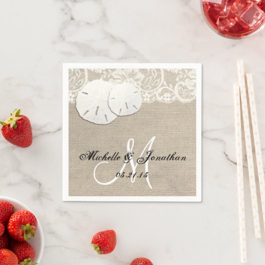 Strand Rustieke Burlap Kant Bruiloft Servet (Insitu)