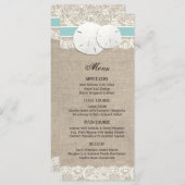 Strand Rustieke Burlap Lace Menu Kaart - Turquoise (Voorkant / Achterkant)