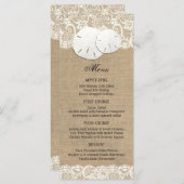 Strand Rustieke Warme Burlap Lace Menu Kaart (Voorkant / Achterkant)
