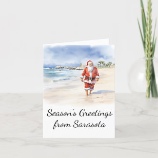 Strand Santa Waterverf Kerstmis Kaart