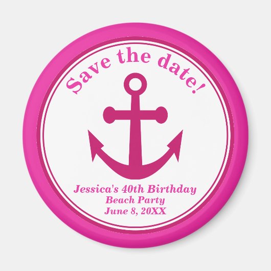 Strand Save the Date Magnet Roze Anker Verjaardag Magneet (Voorkant)