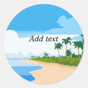 Strand scène sjabloon, aanpasbaar, ronde sticker