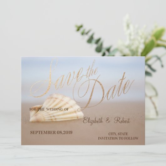 Strand Schelp, Harten  Save The Date (Staand voorkant)