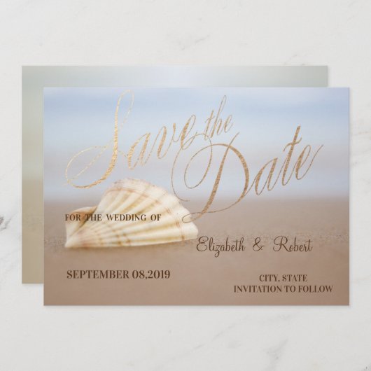 Strand Schelp, Harten  Save The Date (Voorkant / Achterkant)