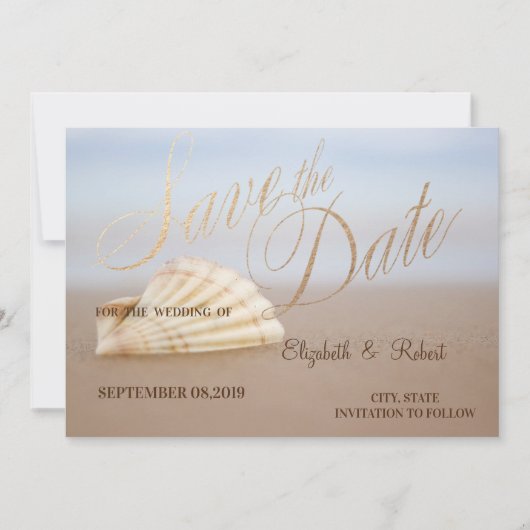 Strand Schelp, Hartjes  Bewaar de Datum Save The Date (Voorkant)