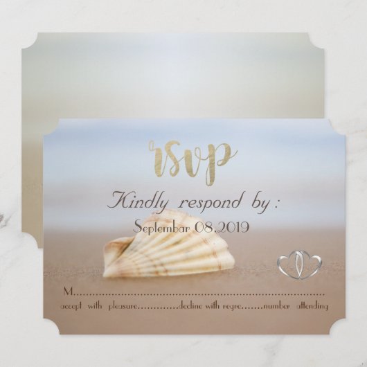 Strand Schelp, Hartjes  RSVP Kaart (Voorkant / Achterkant)