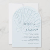 Strand Schelp Kust Blauw QR Code Boog Bruiloft Kaart (Voorkant)