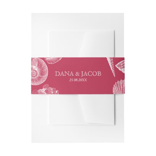 Strand Schelp Viva Magenta Aangepaste Naam Trouwen Uitnodigingen Wikkel (Voorkant Voorbeeld)