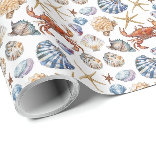 Strand Schelp Zeester Krab Cadeaupapier (Rol Hoek)