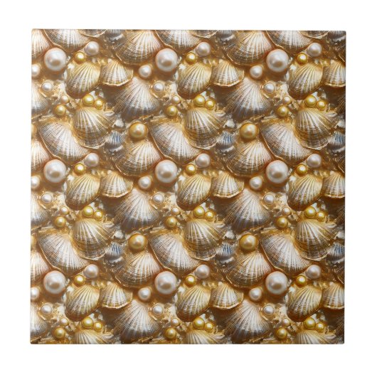 Strand schelpen gouden parel schelp glans schelpen tegeltje (Voorkant)