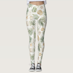 Strand Schelpen Groen Palmboom Bladeren Leggings