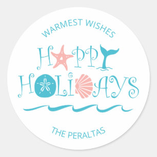 Strand Schelpen Kust Kerst Typografie Ronde Sticker