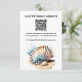 Strand schelpen nautische iriserende QR code rsvp Informatiekaartje (Staand voorkant)