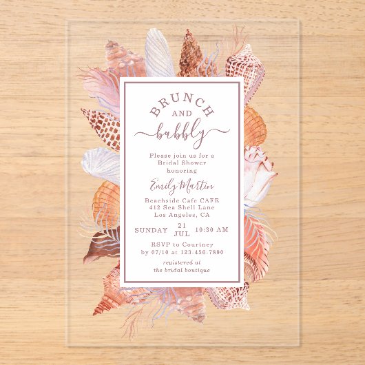 Strand Schelpen Waterverf Kust Chic Bruiloft Acryl Uitnodigingen (Voorkant)
