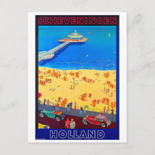 Strand Scheveningen, Holland, vintage reis Briefkaart