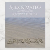 Strand schrijven op het zand elegant neutraal  wijn etiket (Enkel label)