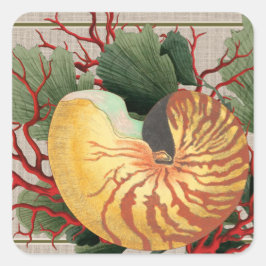  strand Seashell & Red Coral Vierkante Sticker