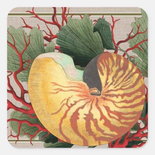  strand Seashell & Red Coral Vierkante Sticker (Voorkant)