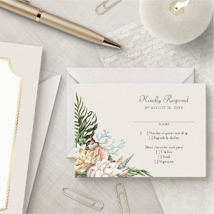 Strand Seashells Bloemen bruiloft RSVP Kaartje