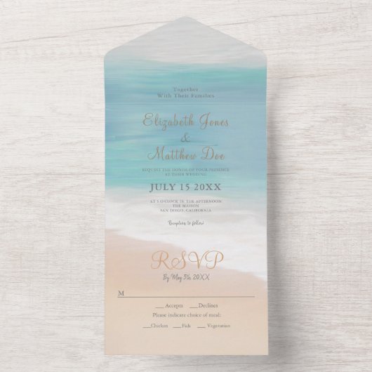 Strand Seaside / Oceanside Beach bruiloft All In One Uitnodiging (Binnen)