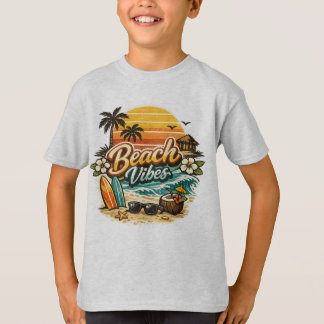 Strand Sfeer Vintage Retro Zonsondergang Tropisch T-shirt