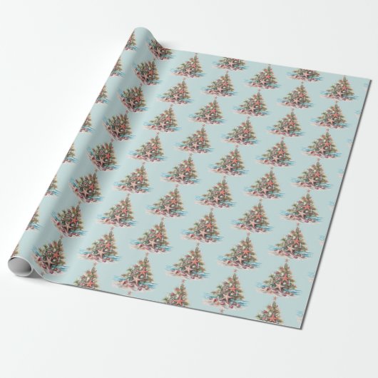 Strand Shell Kerstboom Patroon Cadeaupapier (Uitgerold)