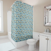 strand Shells Starfish Seaside  Blue Pattern Douchegordijn (In situ)