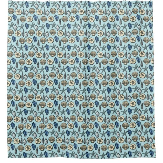 strand Shells Starfish Seaside  Blue Pattern Douchegordijn (Voorkant)