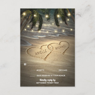 Strand Shore Hearts in de Zand Bruiloft RSVP Kaart
