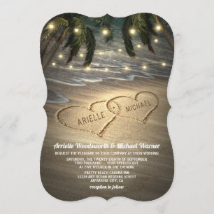 Strand Shore Hearts in de Zand Bruiloft Uitnodigin Kaart