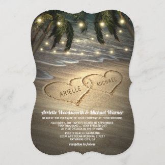 Strand Shore Hearts in de Zand Bruiloft Uitnodigin Kaart