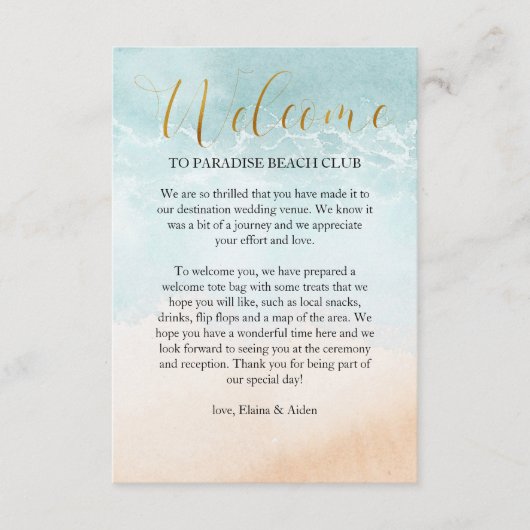 Strand Shoreline Bestemming Bruiloft Welkom Informatiekaartje (Voorkant)