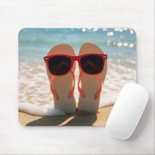 Strand slippers met rode zonnebril muismat