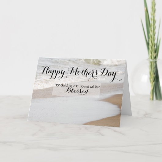 Strand - Spreuken 31:28 Bijbelverzen Moederdag Kaart (Voorkant)