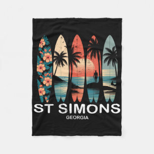 Strand St Simons Georgia Surfplank Surfen Retro _1 Fleece Deken