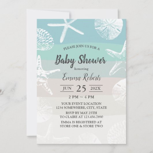 strand Starfish & Seashells Elegant Baby shower Kaart (Voorkant)