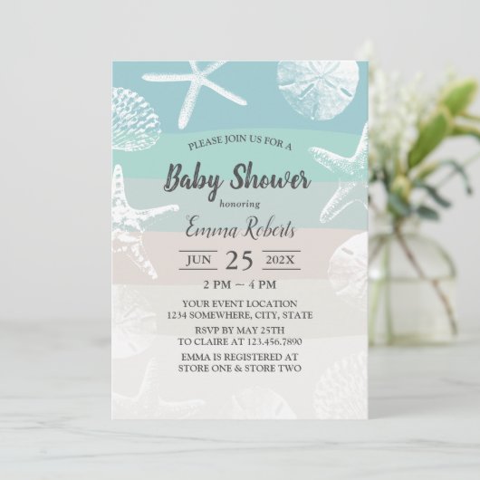 strand Starfish & Seashells Elegant Baby shower Kaart (Staand voorkant)