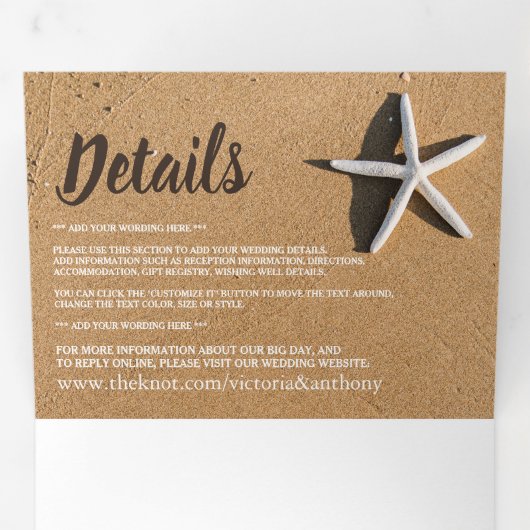 Strand Starfish Wedding Suite Drieluik Uitnodiging (Binnenzijde eerst)