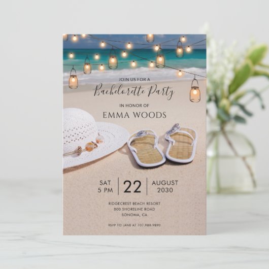 Strand String Lights Bachelorette Party Kaart (Staand voorkant)