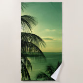 Strand Sunset Groen-Blauwe Hemel Zee Zwart Palm Strandlaken (Voorkant)