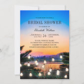 Strand Sunset String Lights Foto Vrijgezellenfeest Kaart (Voorkant)