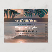 Strand Sunset String Lights Palmen Save the Date Aankondigingskaart (Voorkant)