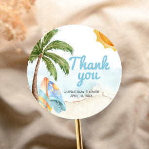 Strand Surf Baby op de Boot Baby Shower Ronde Sticker