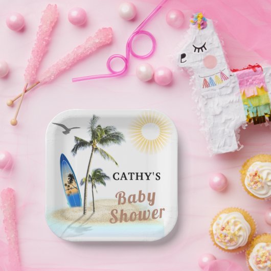 Strand Surf Baby shower 7" Vierkant papier Bord (Feest)