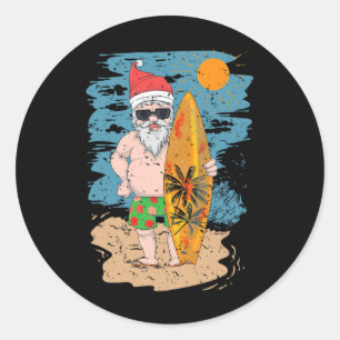 Strand Surfen Kerstman Grappige Zomer Hawaii Kerst Ronde Sticker
