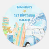 Strand Surfen verjaardagsfeestje Ronde Sticker (Voorkant)
