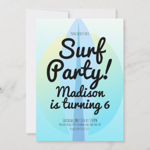 Strand Surfing Party Ombre Blauwe Uitnodiging