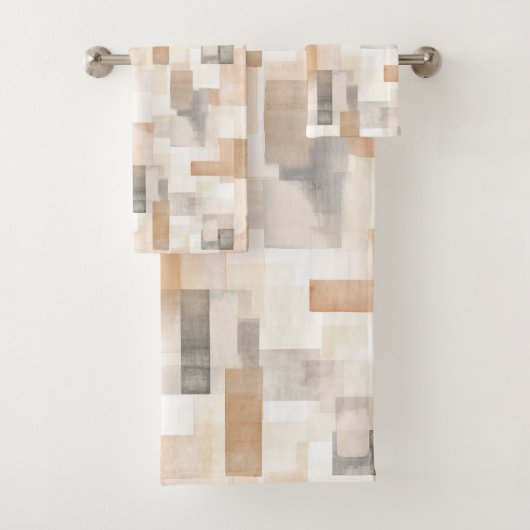 Strand Tan Neutraal Geomeric Square Bad Handdoek (Insitu)