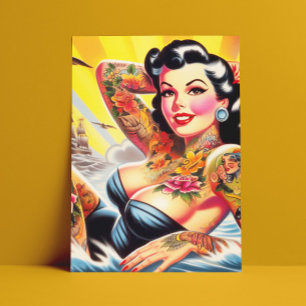  strand Tattoo Pinup Briefkaart