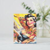 strand Tattoo Pinup Briefkaart (Staand voorkant)